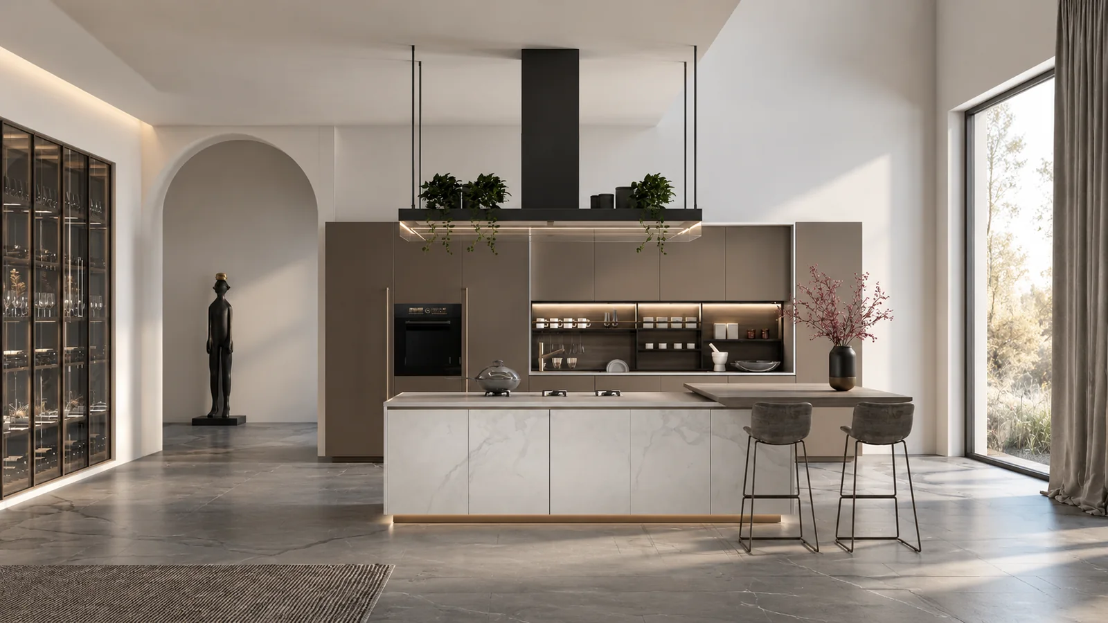 Cocina con isla central y mobiliario a medida.